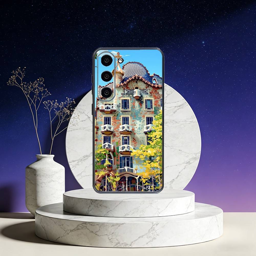 Architektonische Kulisse von Barcelona Handyhülle Für Samsung Galaxy A73,A72,A71,A70,A53,A52,A51,Andere Weiche Schwarze Hülle