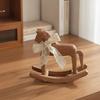 Wooden Rocking Horse Table Decoration Tabletop with Ribbon Carved