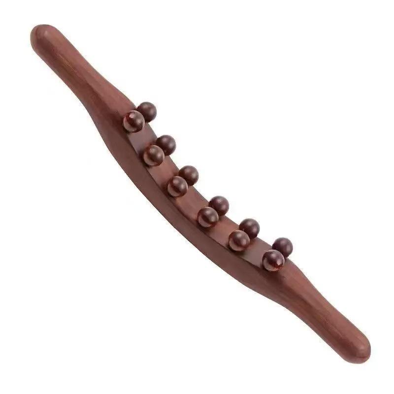 Beech Wood Rolling Pin Massager for Whole Body Gua Sha Therapy and Meridian Massage with Eight and Ten Beads