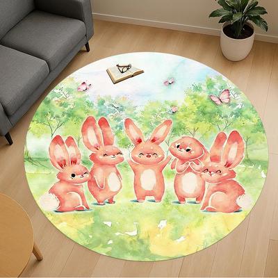 1pc Rabbits Garden Round Chair Mat Office Area Rug - Non-Slip, Floor Mat for Office, Bedroom, and Indoor Decor P127262