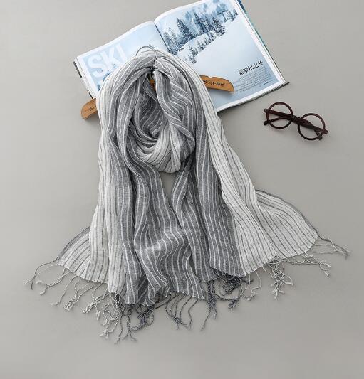 New Japanese 100% Linen Scarf Fashion Striped Cotton Linen Shawl Summer Beach Sunscreen Scarves 70x170cm