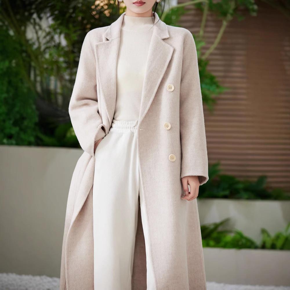 Women's Double-Faced 100% Wool Extra Long Loose Overcoat with Suit Collar