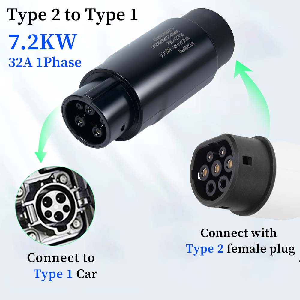 EV Adapter Type 1 to Type 2 EV Charger AC DC Convertor Type 2 to Type 1 Adapter For Type 2 to GBT EV Charging Accessories