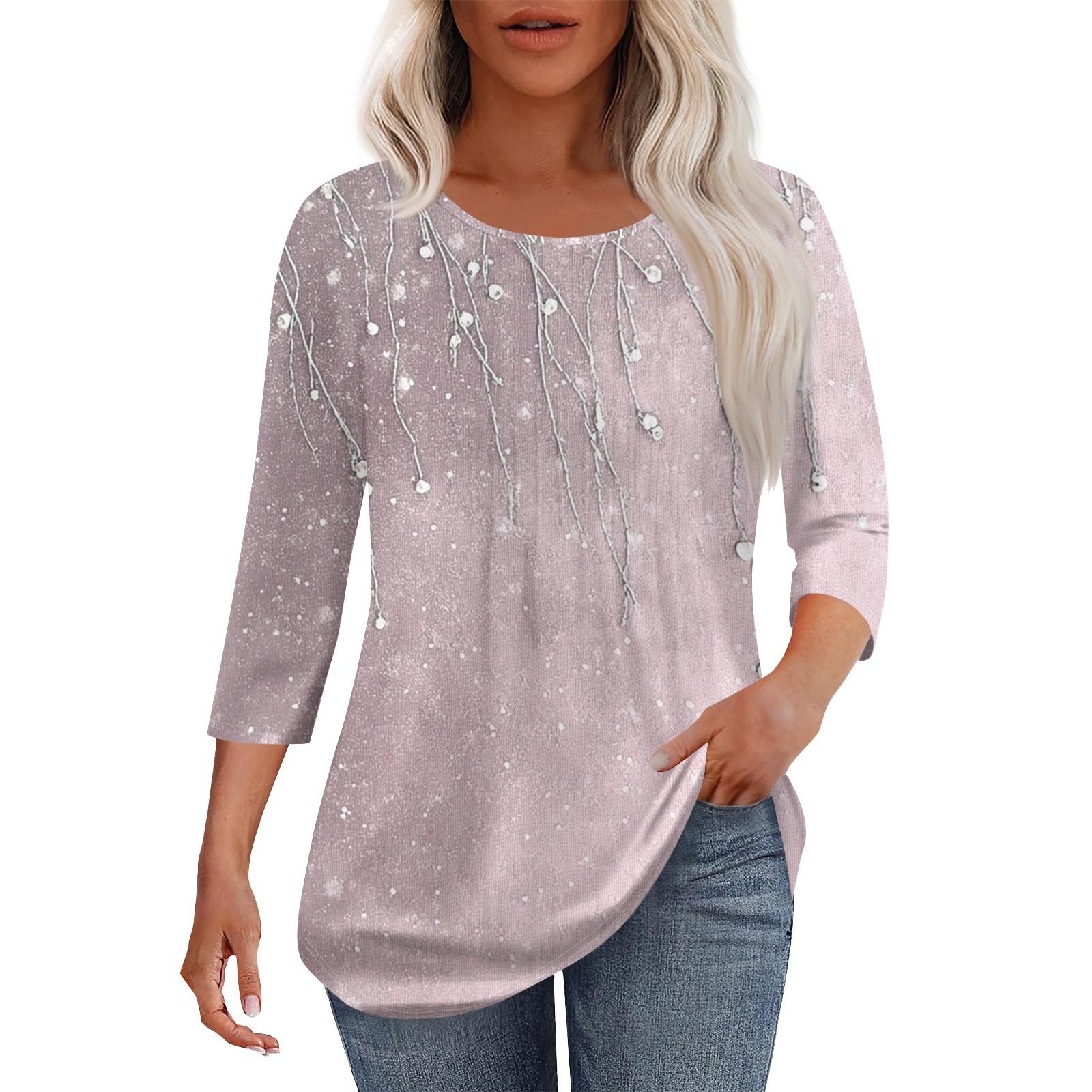 

Женская мода повседневная плиссированная футболка с круглым вырезом и принтом с рукавом три четверти XXL