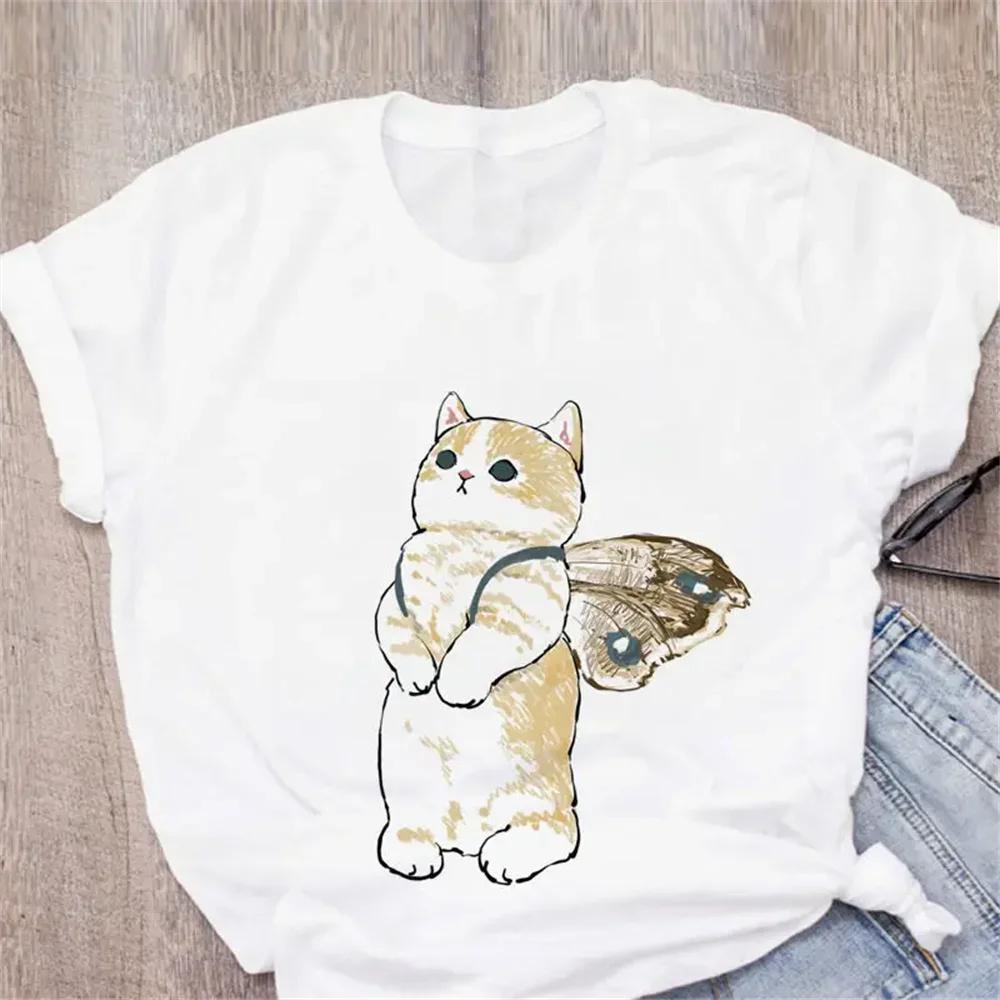 Pattern Printed Fashion Aesthetic Tops Tee Casual Cute Cat Funny Cartoon Womens Harajuku Short Sleeve Casual Aesthetic Clothes