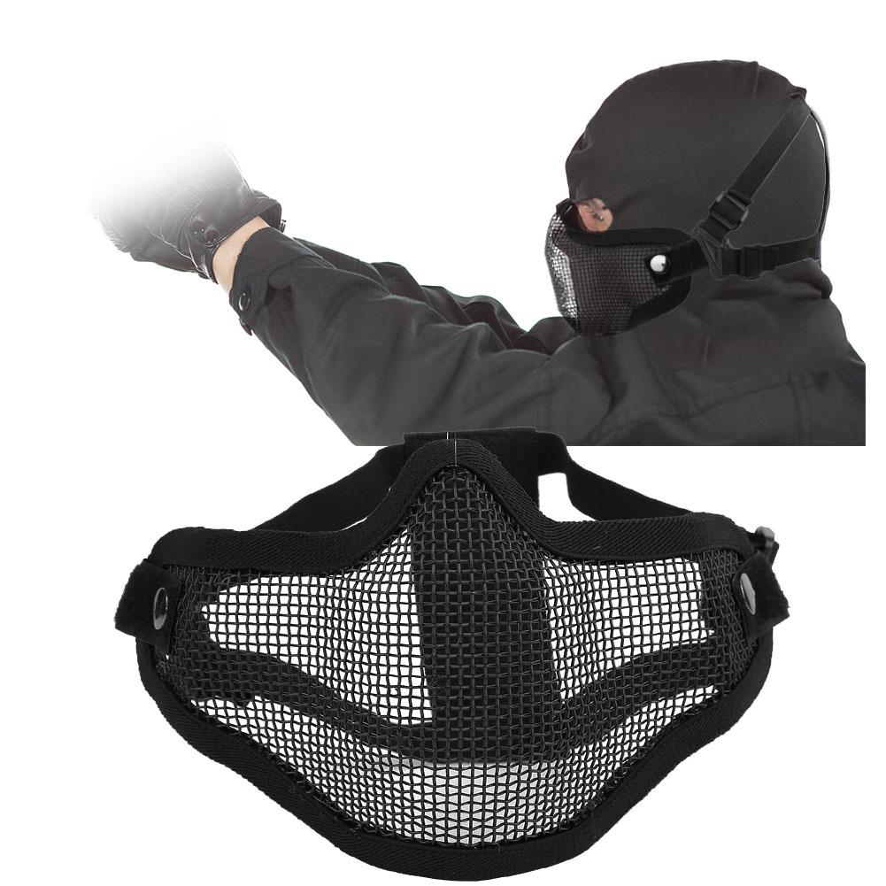 Maschera Facciale in Rete Metallica Tattica Mezza Copertura Pellicola Protettiva di Sicurezza Colore Puro Anti Sommossa CS(Nero )