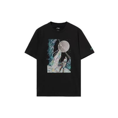 Lining Sportmode Serie Rundhals Bedrucktes Kurzarm T-Shirt Herren Tops Schwarz AHSR997-1