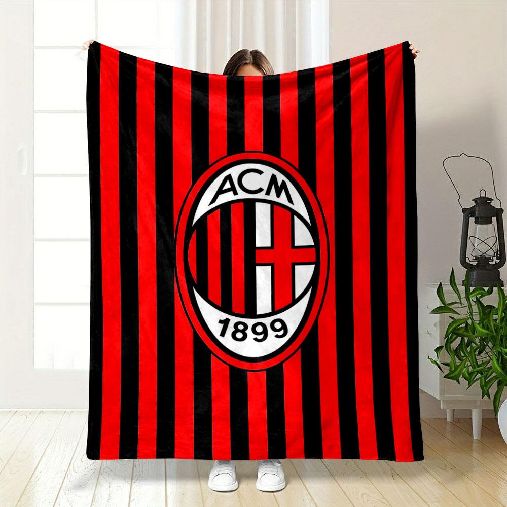 Vertical Red and Black Stripes with an Oval Logo In the Center. for All Seasons Blanket Lunch Break Throw Gift