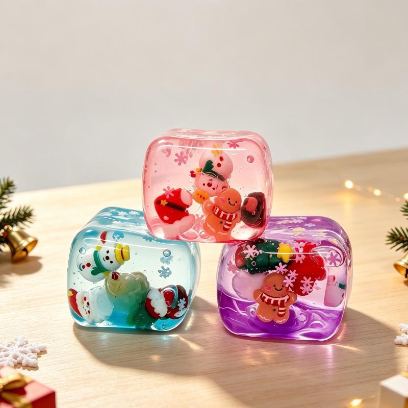 Cute Santa Reindeer Maltose Ice Block Fidget Toy Soft Slow‑Rebound Squeeze Stress Relief Toy Christmas Party Gift