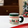 400ML Christmas Coffee Cups Personalized Ceramic Mug with Lid Cute Home Office Copo Breakfast Milk Drinking Friend Kid Xmas Gift