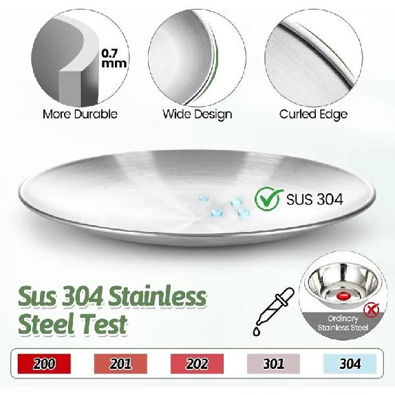 304 Stainless Steel Cat Bowls, 6.7 Inch Extra Wide Shallow Cat Plates for Whisker Fatigue Relief, Metal Kitten Feeding Dishes