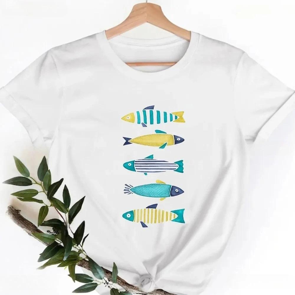 

Graphic Fish Nature Tshirt Vacation Style Fish Print Summer Beach Holiday Sandbeach Lover Gift Boho Mod Design Ethnic Cute Tops 4XL