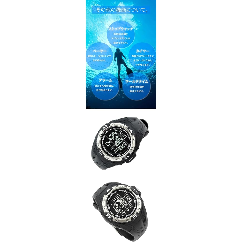 Orologio subacqueo LAD WEATHER con profondimetro e termometro, perfetto per nuotare, immergersi e fare snorkeling (Nero, LCD Standard)