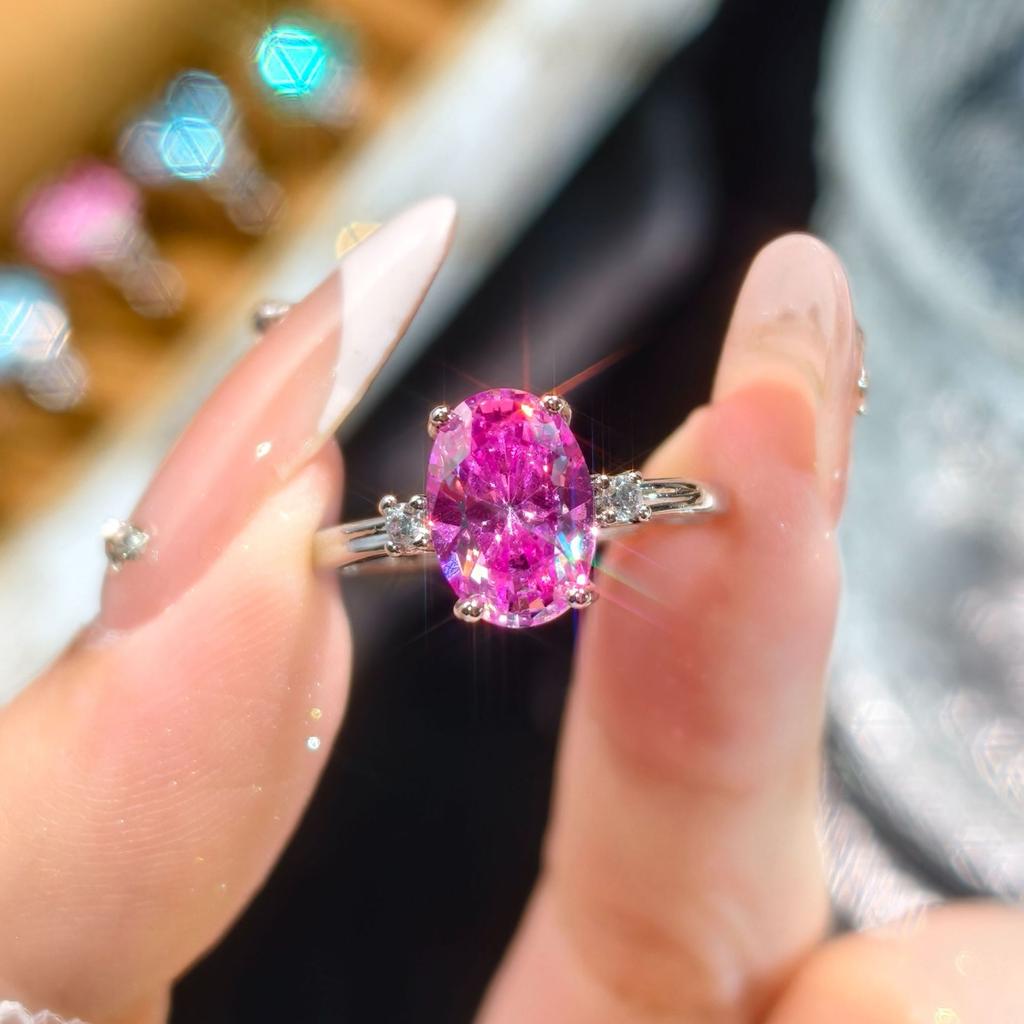2026 Para Green Ice Flower Cut Crushed Ice Zircon Marriage Proposal Open Ring Women's Fashion Temperament Simple Wedding Ring Ring