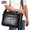LAOSHIZI Men's Briefcase Male  Genuine Leather Messenger Bag Documents Bag Crossbody Bag