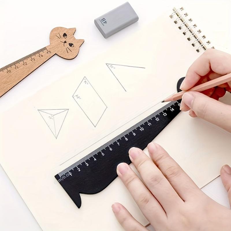 Cute Cat-Shaped Wooden Ruler - Perfect for School, Home, and Office Stationery!