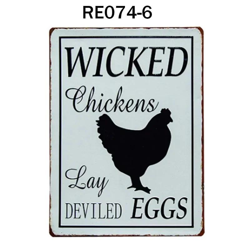 Happy-Hens Fresh Eggs Metal Tinplate Poster Chickens Farm Shop Poster Vintage Restaurant Wall Decor Retro Plaque Signs 20*30cm