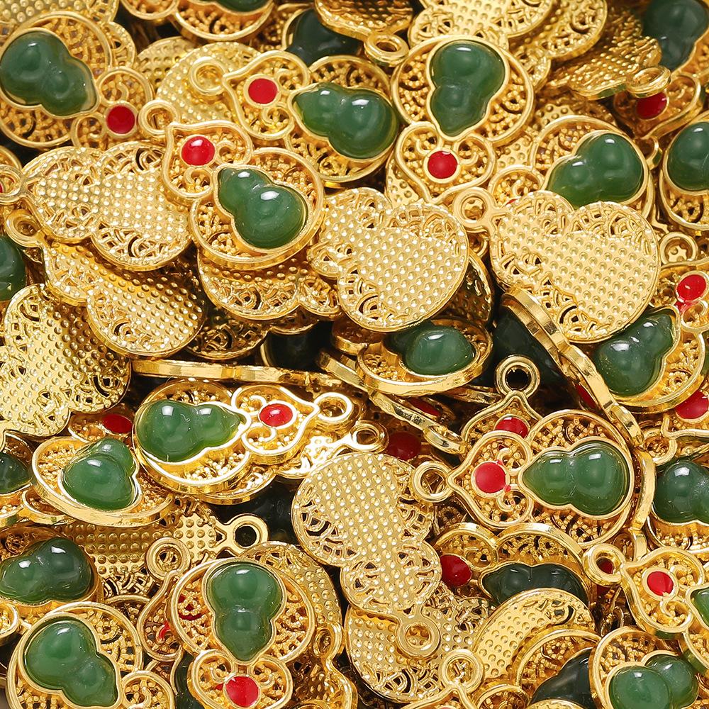 2Pcs Glass Alloy Inlaid Jade Pendant Safety Buckle Cloud Lock Pendant Handmade DIY Bracelet Necklace Antique Clothing Accessories