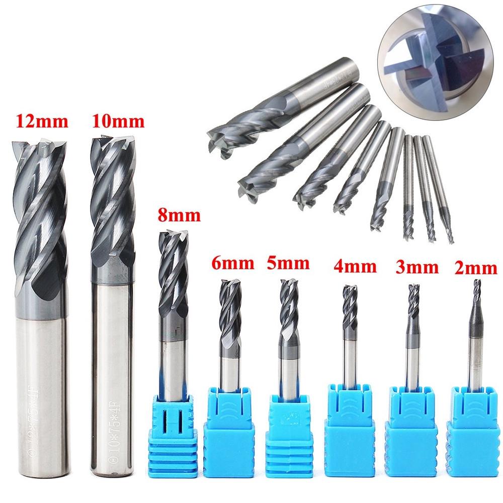 8pcs 4 Flutes Straight Shank Tungsten Steel Milling Cutter Tool CNC 2-12mm Carbide End Mill Set