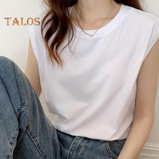 Women Summer T-shirt Round Neck Cap Sleeve Solid Color Tee Shirt Solid Color Loose Fit Casual Tops Daily Wear