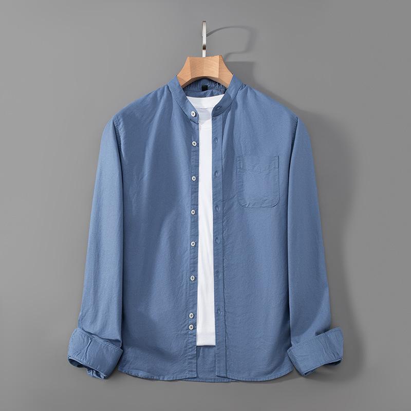 Spring and Autumn New Style Stand Collar Oxford Cotton Long-sleeved Shirt Men's Slim Work Shirt Casual Inch Shirt