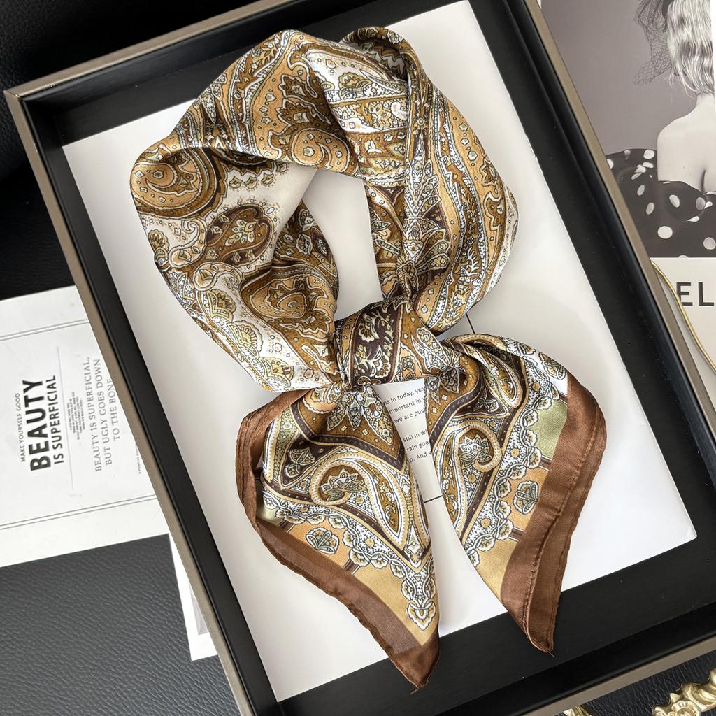 New Luxury 70X70Cm Shawls Floral Stripe Print Scarf Headcloth Small Fashion Silk Scarves Bandanna Foulard Hijab