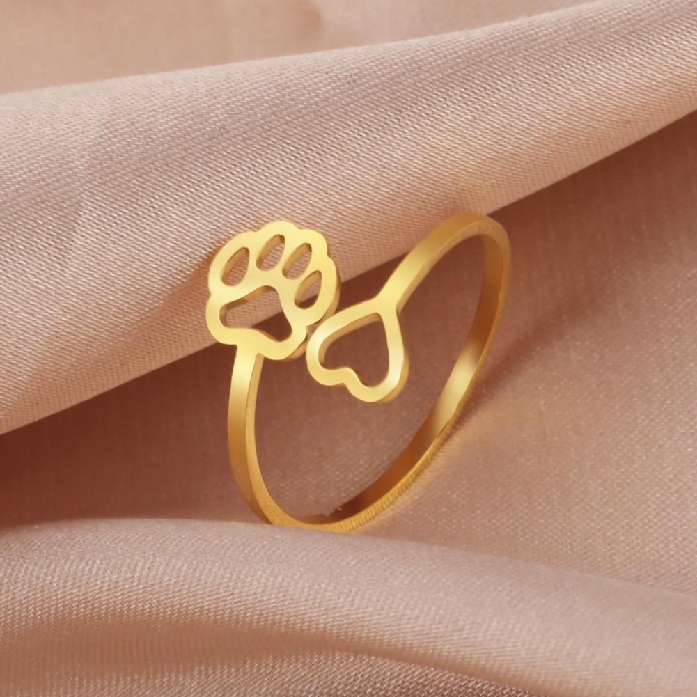 Cazador Adjustable Hollow Cute Dog Cat Paw Stainless Steel Ring Love Heart Women's Ring Jewelry Birthday Party Gifts 2026 Trend