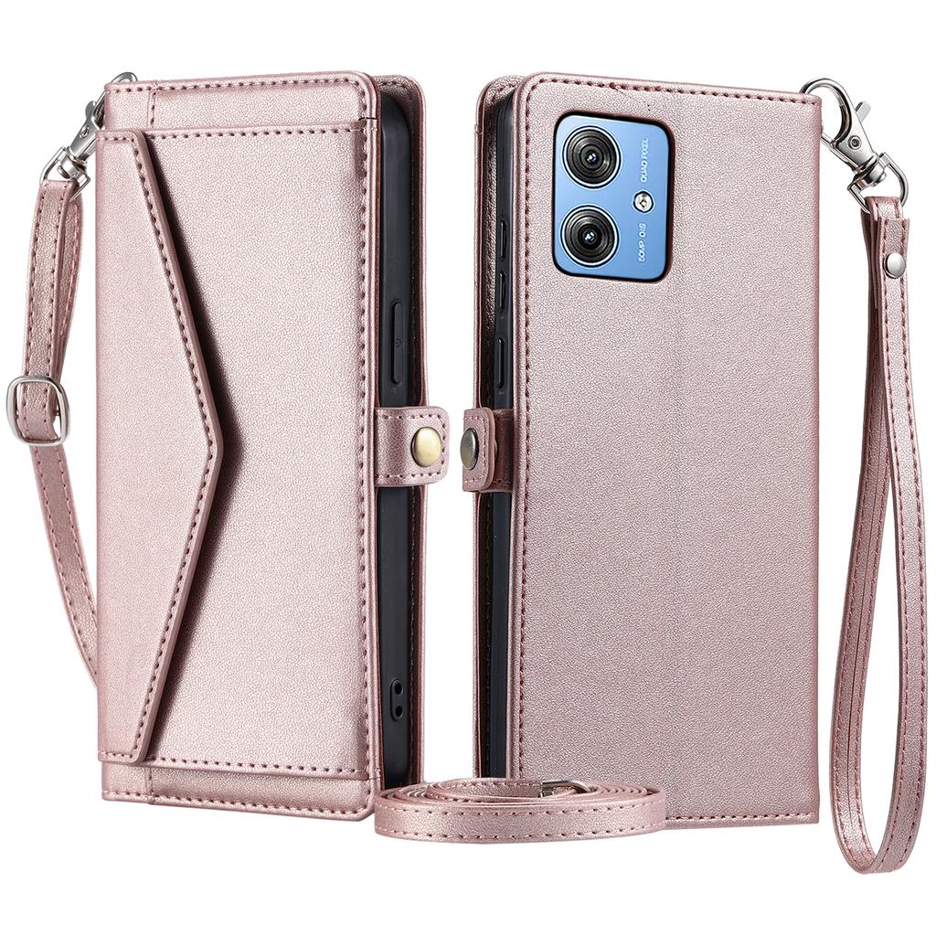 For Motorola Moto G54 5G/G64 5G Leather Case Wallet Stand Phone Cover with Straps