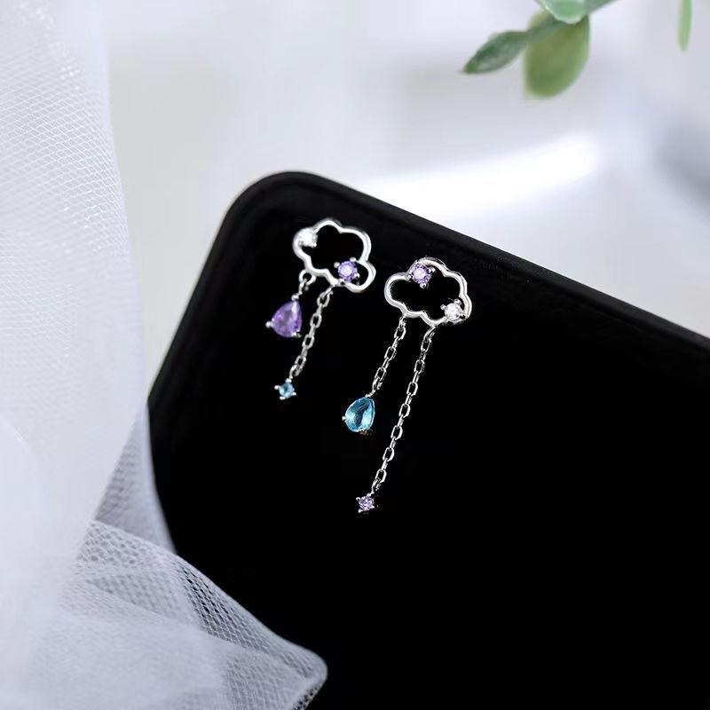 

CIAXY Silver Color Hollow Clouds Earrings for Women Colorful Zircon Tassel Drop Earring 2022 Summer Fashion Jewelry