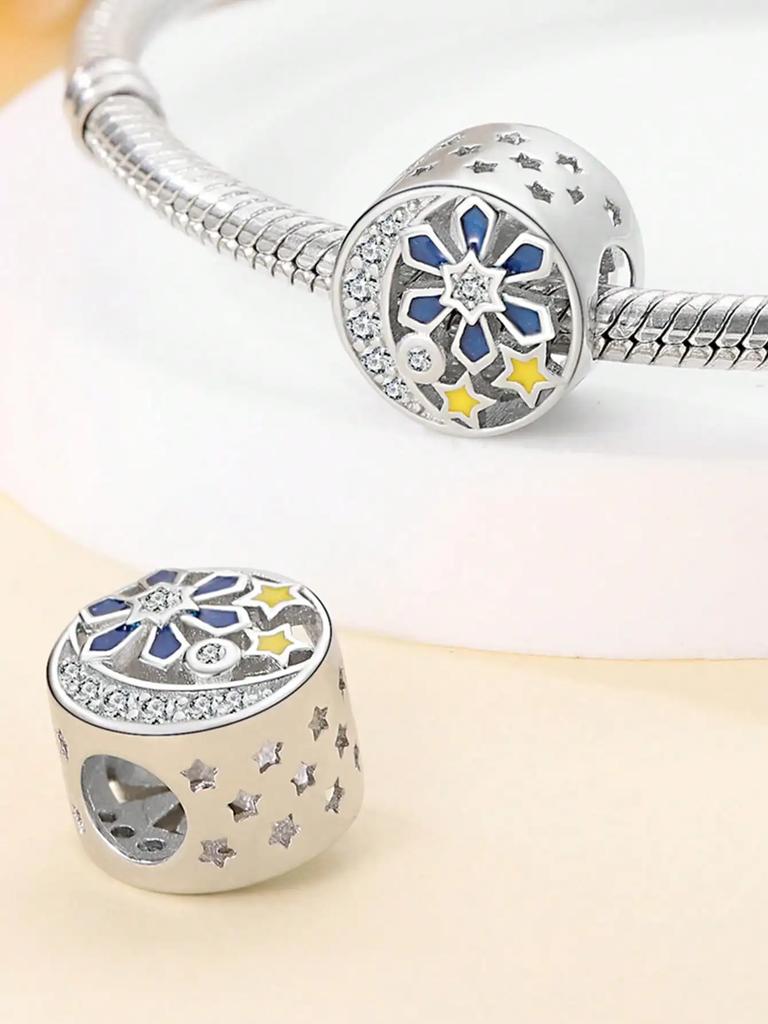 Copper Colors Winter Blue Snowflakesnow House Beads Charm Pendant For Original Bracelet For Women Diy Jewelry Love Gift