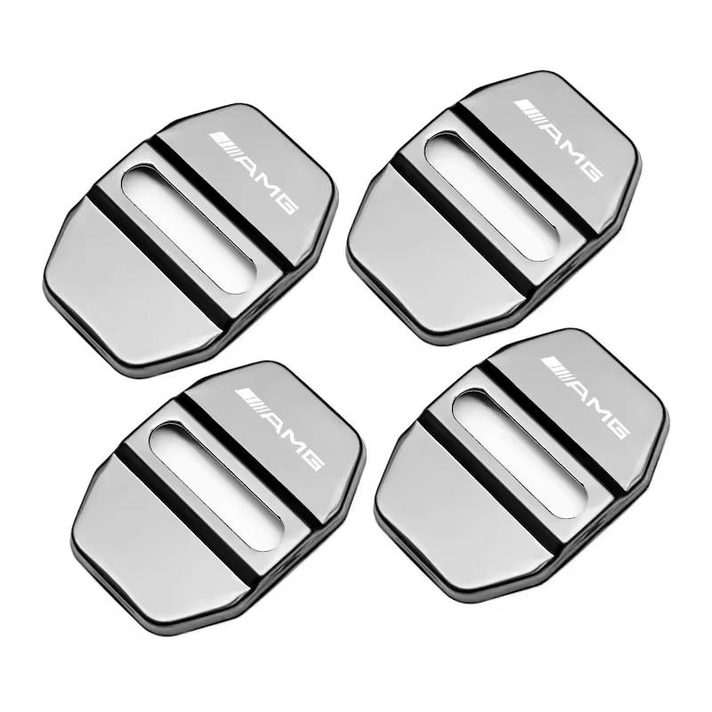 4Pcs Zinc Alloy  Car Door Lock Buckle Protection Cover Anti-Collision Shock Absorbing Cushion For Mercedes Benz AMG W205 W204 W2