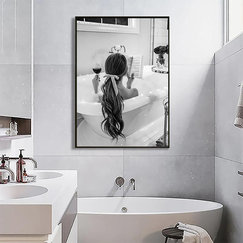Black and White Girls Bathroom Decor Woman In Bathtub Print Poster Canvas Painting Wall Art for Toilet Fashion Home Decoration