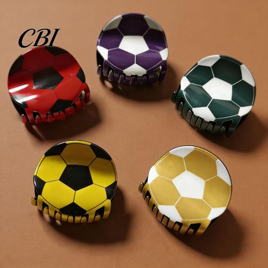 Hairpin for Girl, Football Themed Hair Clip, Large Curved Clip Medium Smooth Surface Long Thick Curly Hair, Strong Elastic Grip Sports Style Fan Gift