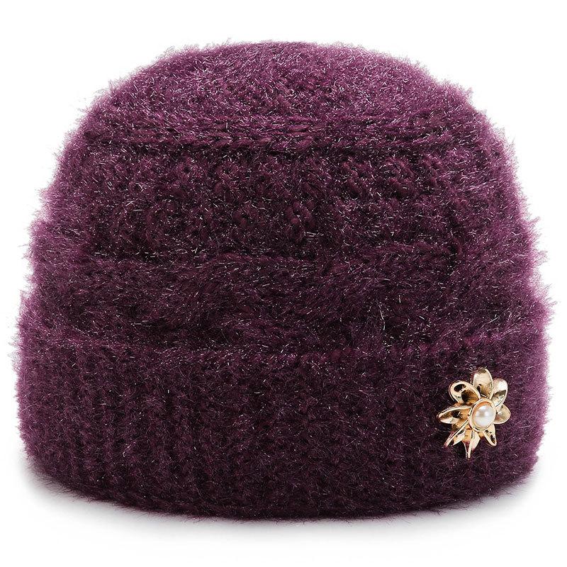 Hat female autumn winter ladies thermal hat in the elderly knitted wool hat winter cycling ear hat mother hat