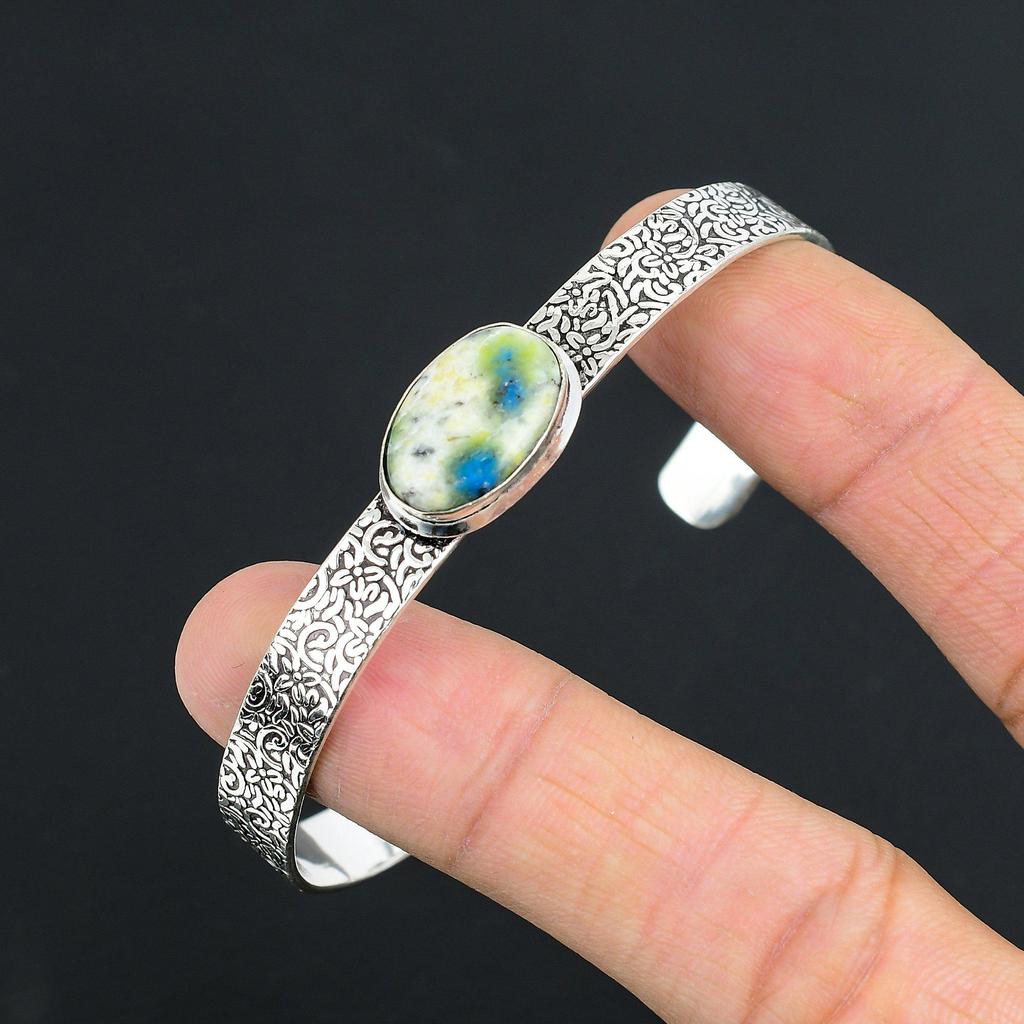 Natural K2 Jasper Gemstone 925 Sterling Silver Bangle Adjustable For Women