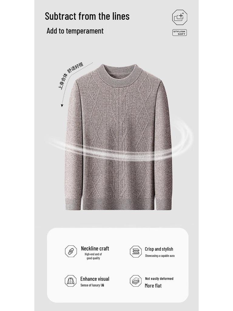 Hengyuanxiang Men's Thickened Warm Wool Blend Pullover Sweater