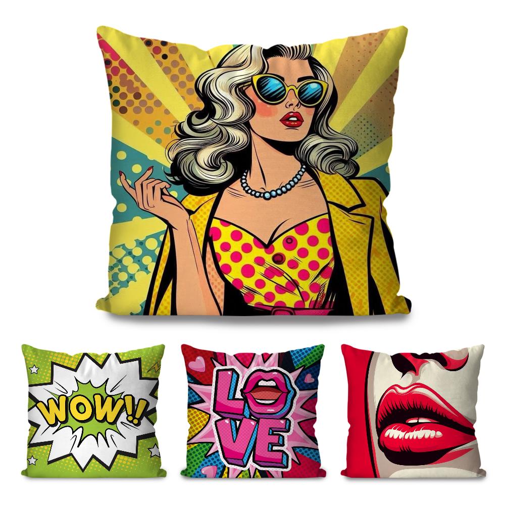 1pc Fashion POP Comic Portrait Pillow Case Square Pillow Bedroom Sofa LeisureComfortCushionCar Living Room Home Decoration 40X40