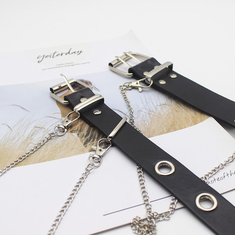 Hip Hop Eyelet Belt with Chain - Women's European/American Punk Style Fashion Waist Belt