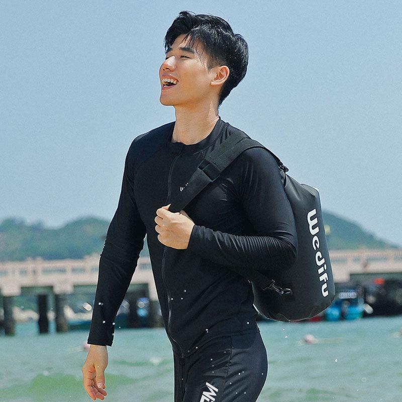 Costum de scufundare și surfing cu uscare rapidă pentru bărbați: Mânecă lungă, design split, protecție solară, protecție împotriva meduzei, croială subțire, cu fermoar.