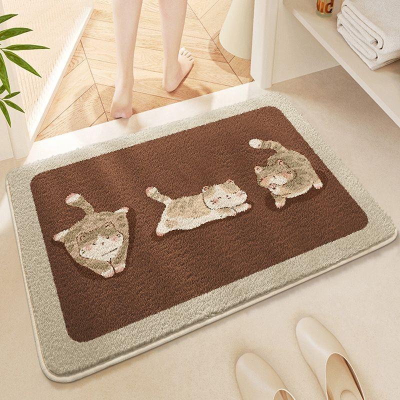 Covor de baie îngroșat din imitație de cașmir, covoraș absorbant pentru picioare pentru ușa băii/toaletei, covoraș de podea de uz casnic cu desene animate