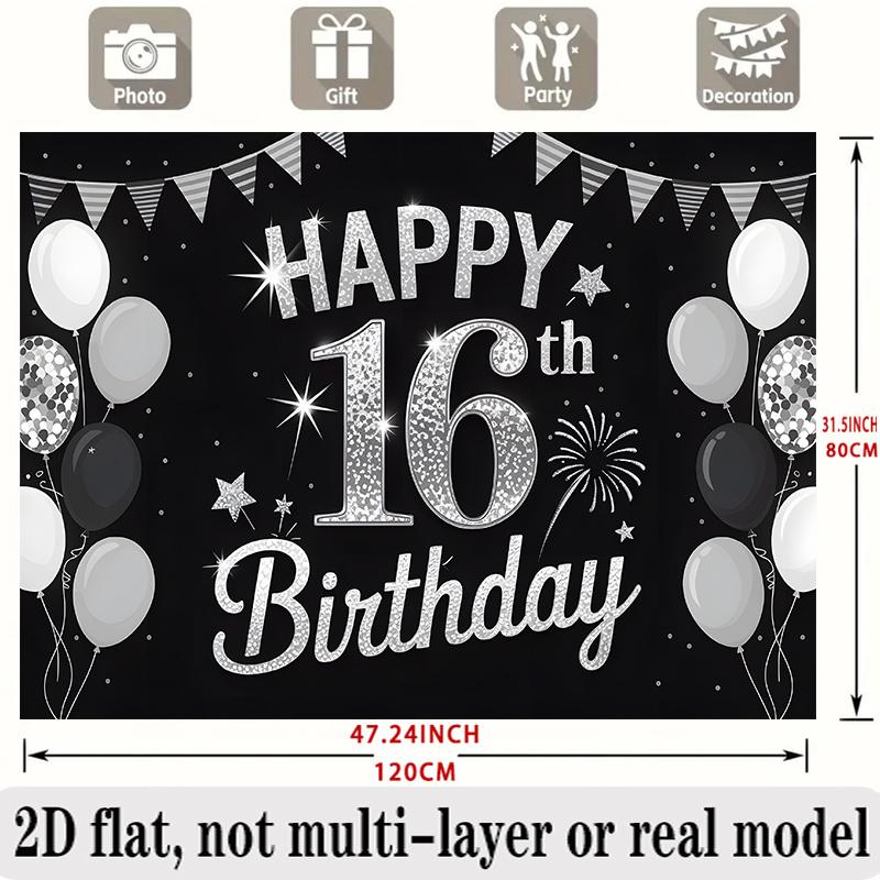 Sweet 16 Birthday Banner, Golden Number Backdrop Wall Decor for Party