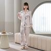 New spring and summer women's ice silk pajamas, national style printed long-sleeved pants, imitation silk loungewear suit can be worn outside