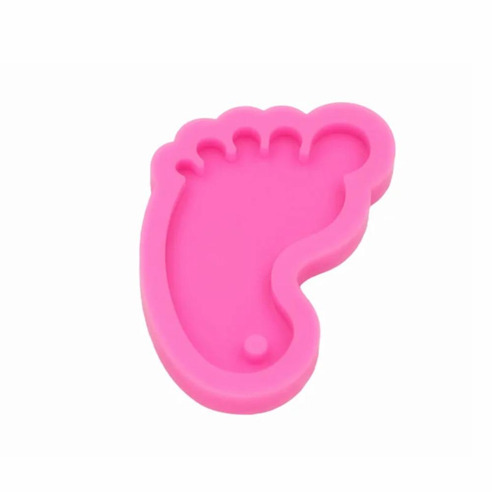 GJ-1031 Shiny Mirror Foot Shape Keychain Silicone Mold Epoxy Resin Decorative Jewelry Pendant Drip Molds розовый