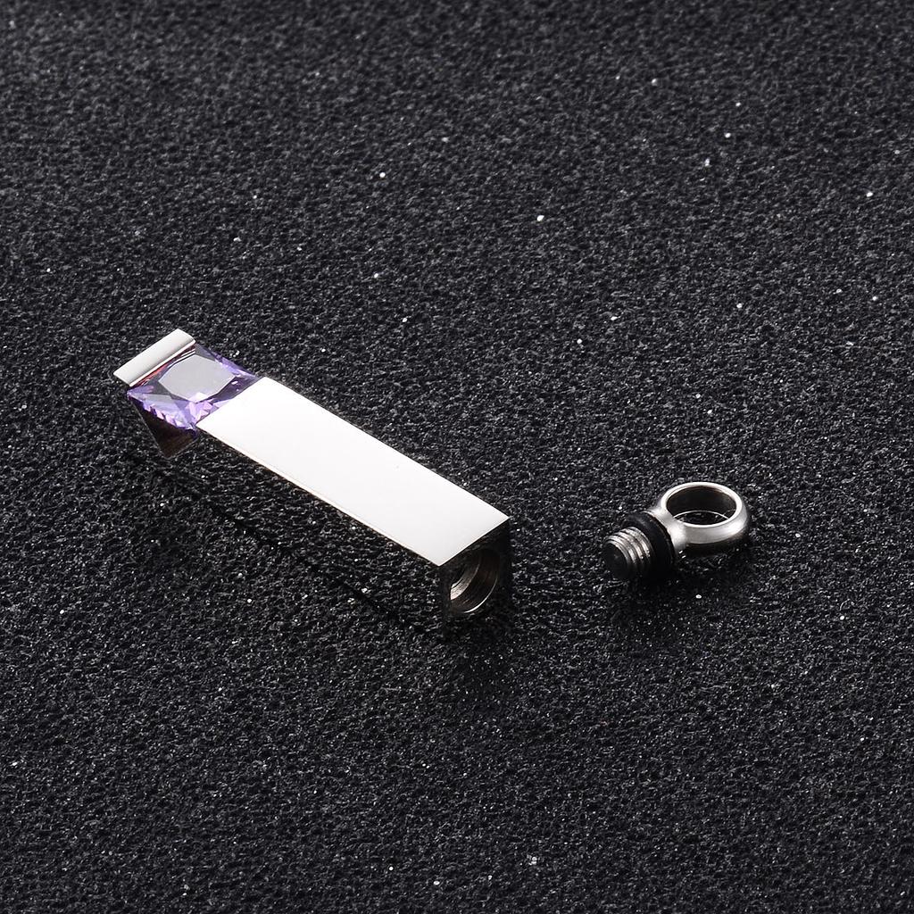 Stainless Steel Tube-Shaped Personalized Male And Female Purple Element Pendant With 50cm Necklace