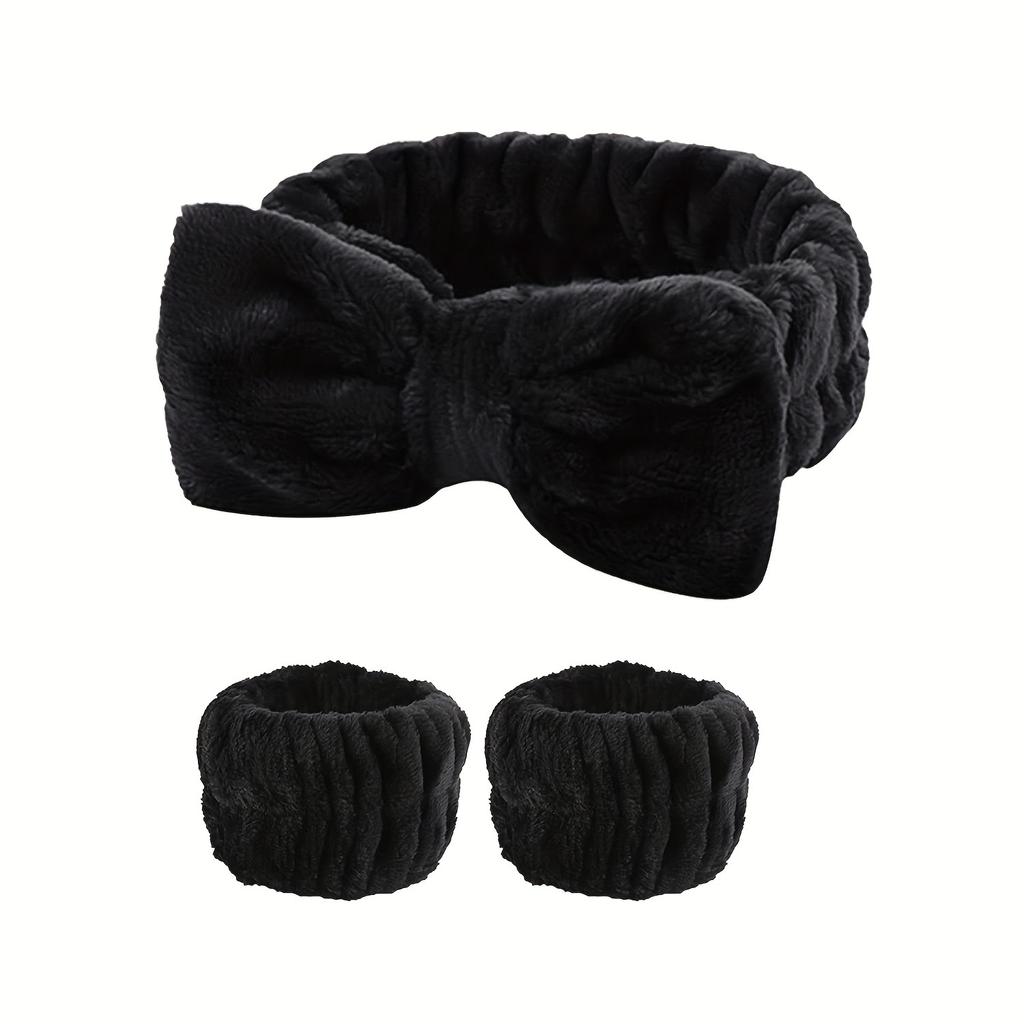 3Pcs Wash Face Headband Wristband Set Women Reusable Spa Wristband Soft Microfiber Towel Hair Bands Girls Sports Wrist Sweatband