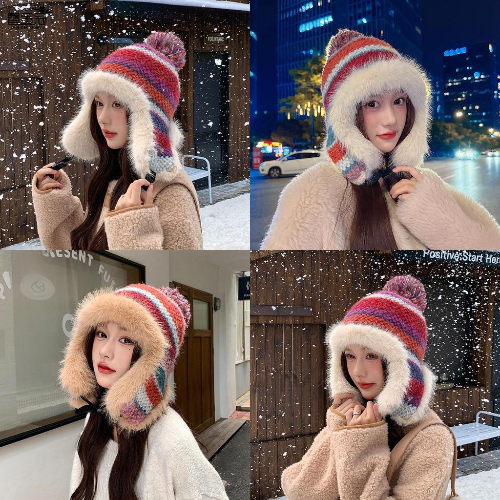 Winter Knitted Hat With Ear Cover For Women Casual Fashion Outdoor Accessory