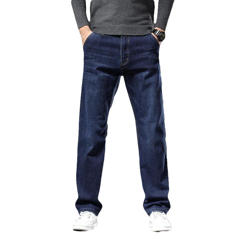 Autumn and winter men's loose straight jeans elastic business trend youth casual long pants for men