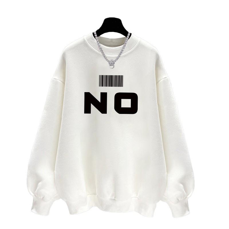 Womens Oversized Fleece Lined Cotton Crewneck Sweatshirt - American Style Thick Warm Pullover