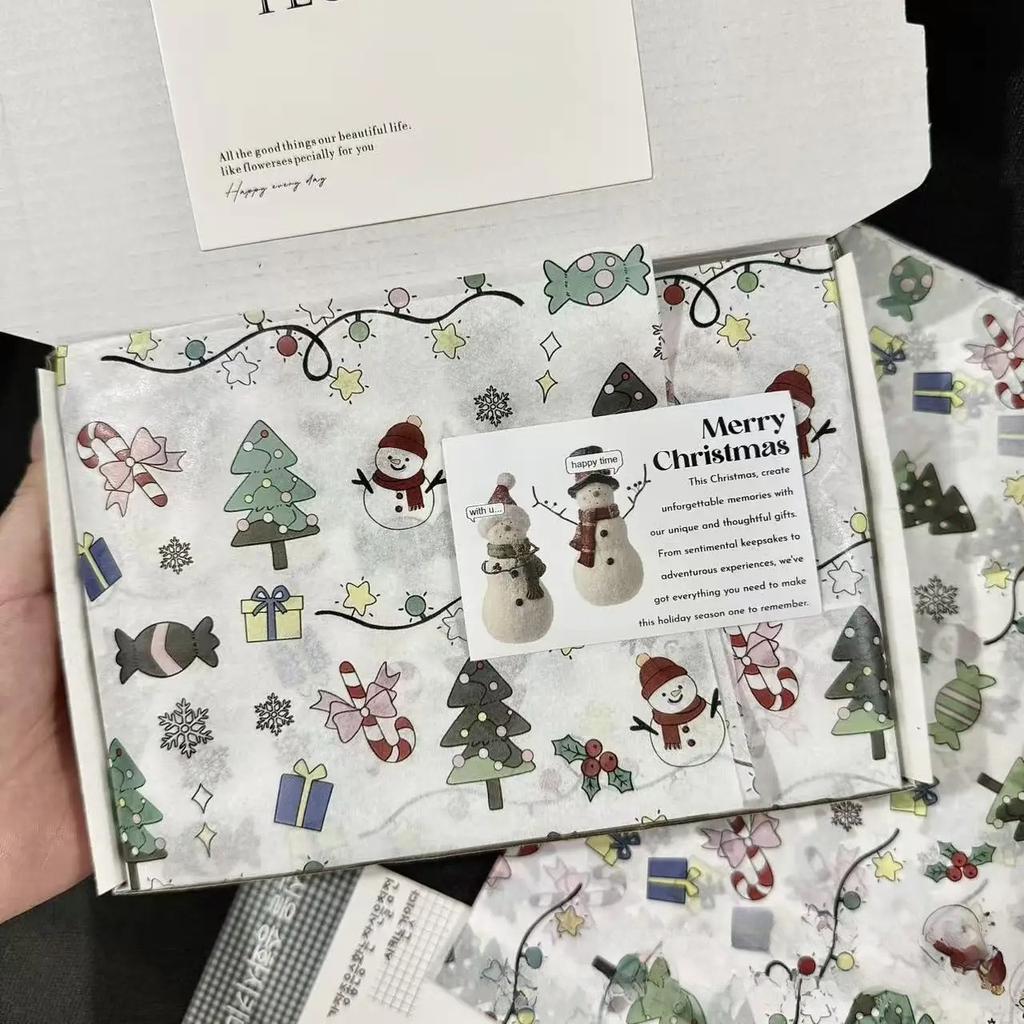 10/1000 Sheets Christmas Lantern & Rose Pattern Tissue Paper Gift Wrapping Semi-Transparent for Christmas Birthday Party Decor