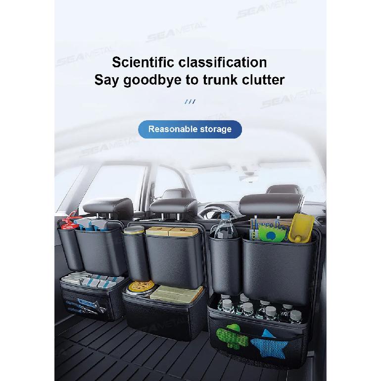 SEAMETAL High-Capacity Car Trunk Storage Bag Leatherette Seat Back Organizer Bag Detachable Hanging Universal Car Storage Pocket